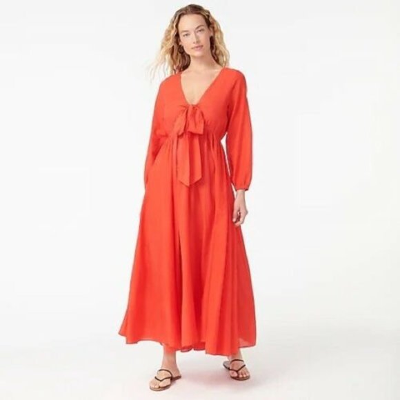 J. Crew Dresses & Skirts - NWT J. Crew Tie front Cotton Voile Maxi Dress Red AY398 Women's Large H12313